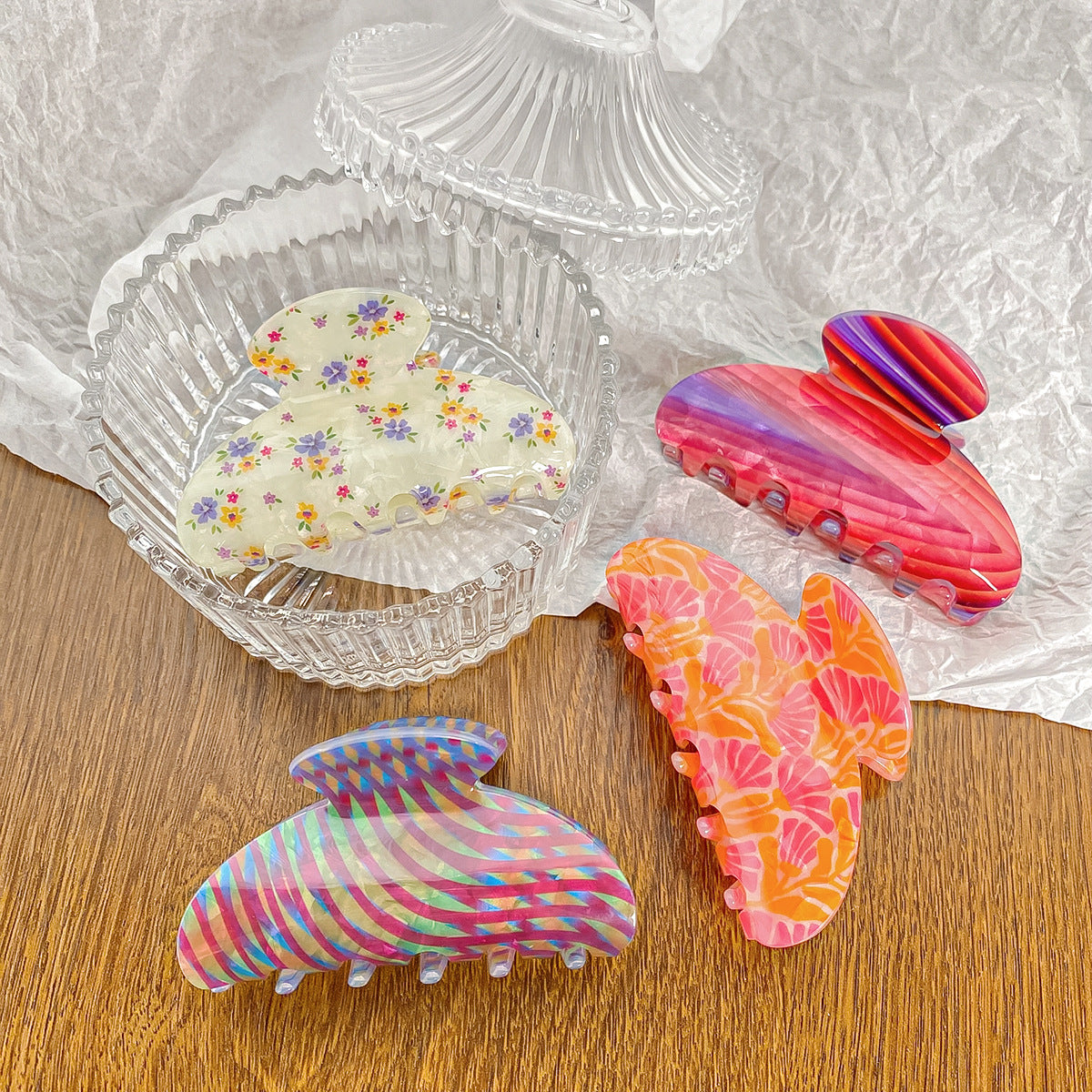 Floral Print Hair Claw - DippedShop Wholesale - #4819