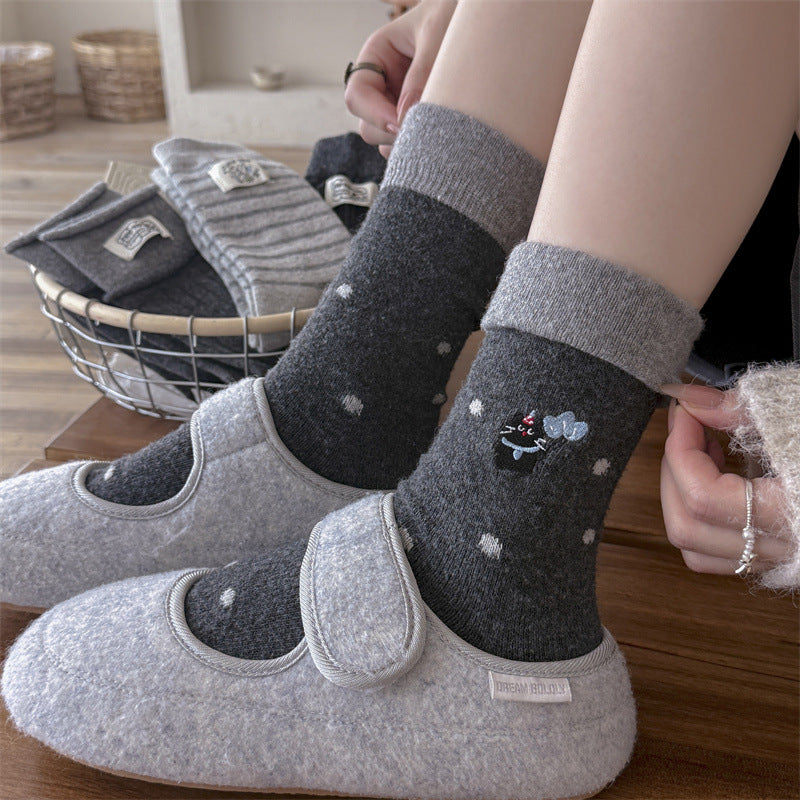 Retro Striped Embroidered Cat Thermal Socks 6W8FSO893