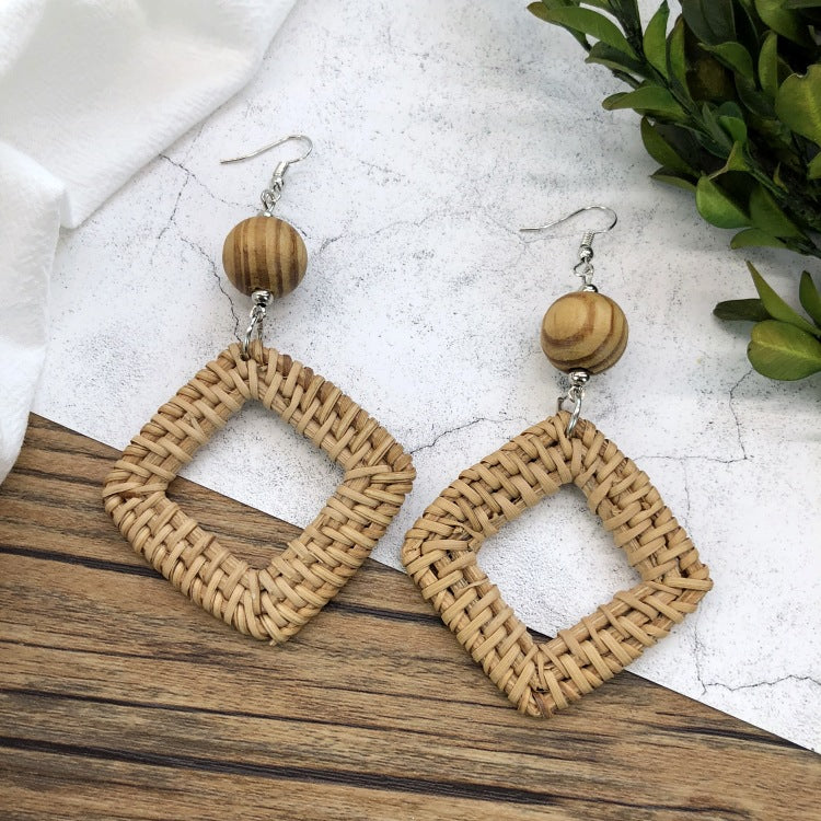 Rattan Dangle Earrings Beach - DippedShop Wholesale - #0947