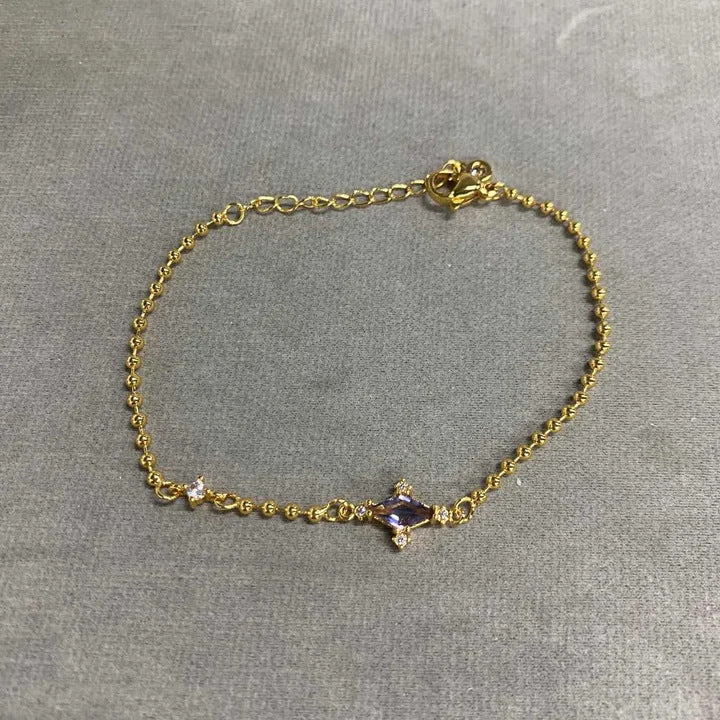 Simple Gold Plated Cubic Zirconia Chain Bracelet 6W6JBR356