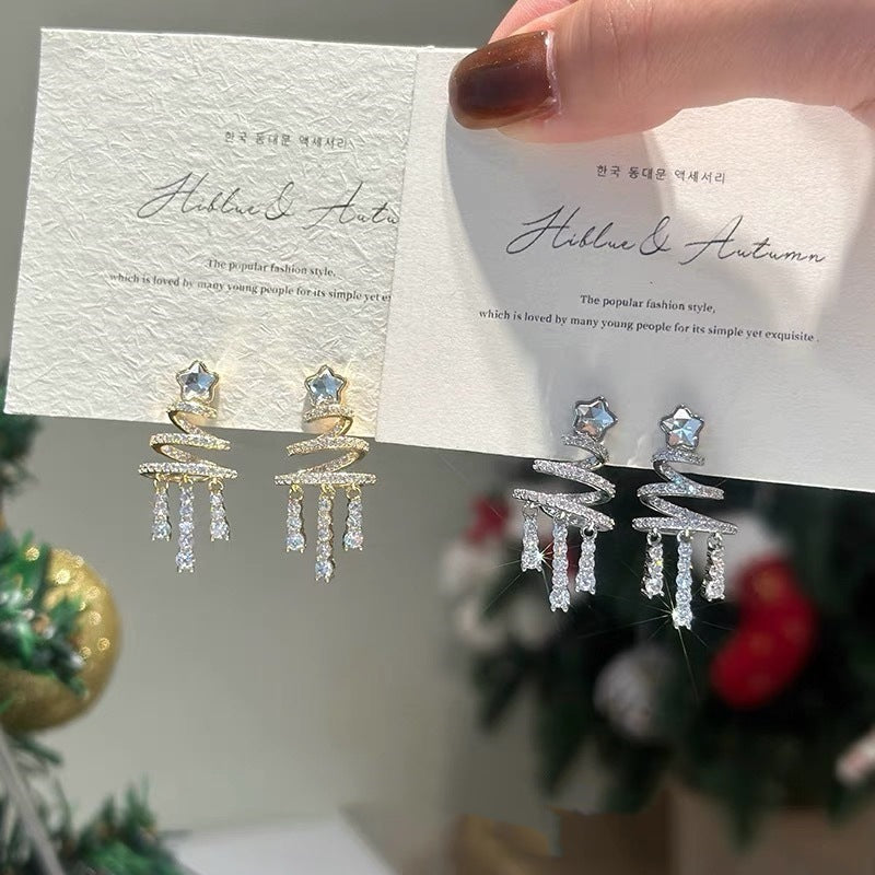 Christmas Tree Rhinestone Tassel Stud Earrings DPJE1922