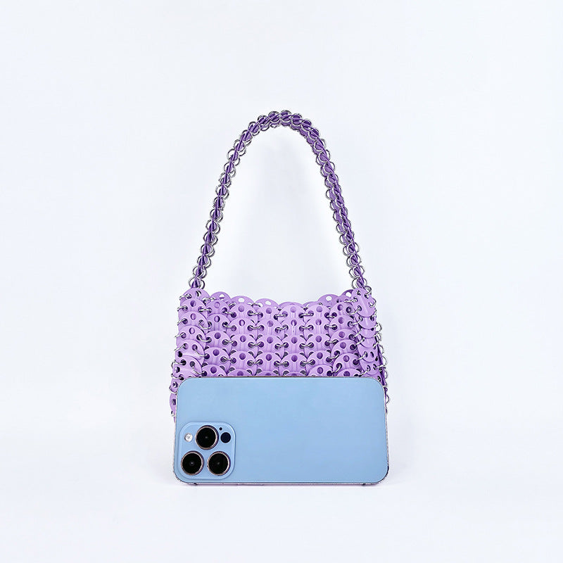 Stylish Solid Color Hand Woven Glitter Sequin Handbag 8CW6BBG514T