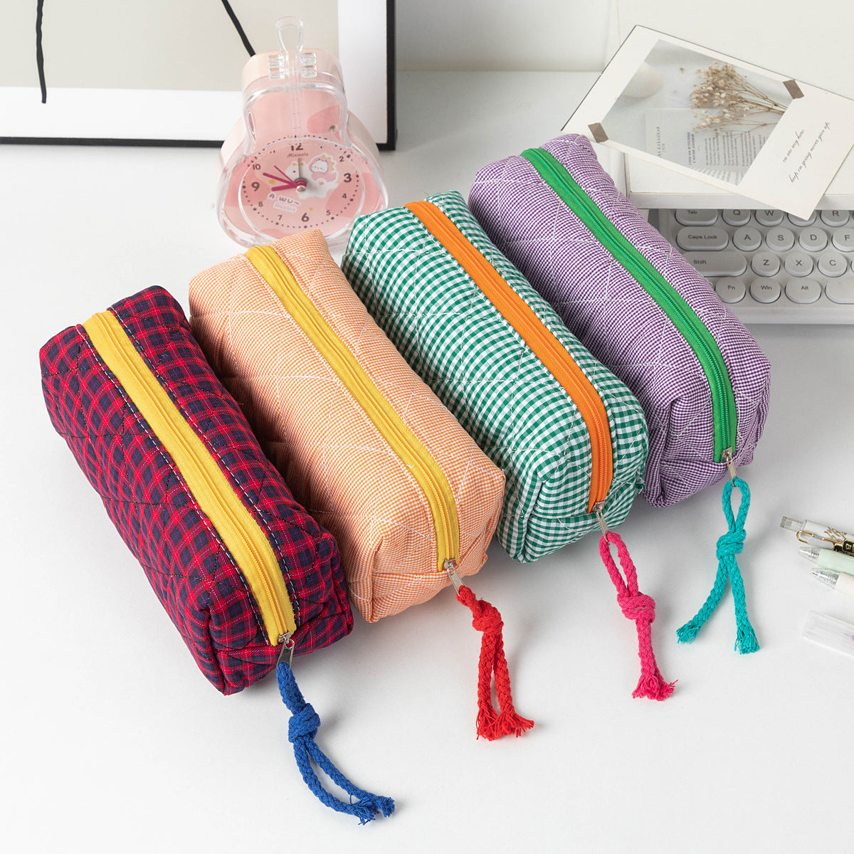 Retro Color Contrast Plaid Portable Pencil Pouch 6S10BOB1043