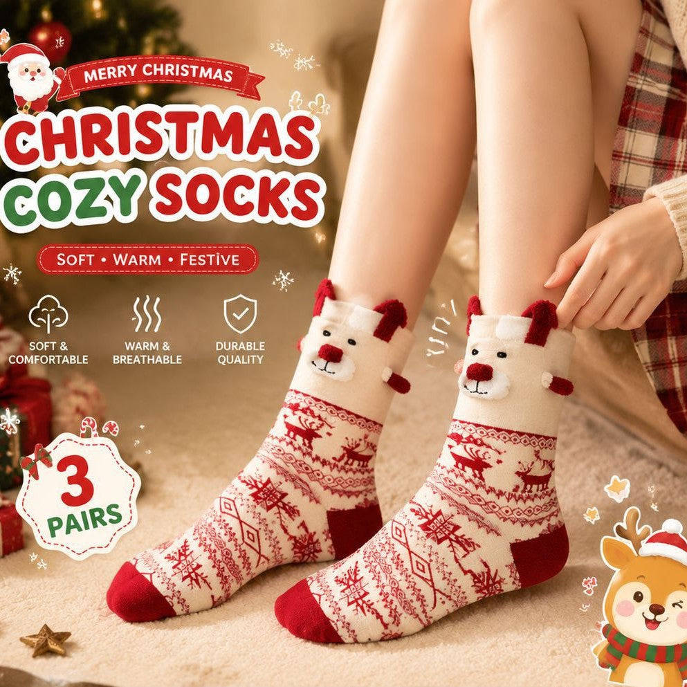 3D Animal Ear Cute Christmas Red Socks 6W8FSO897
