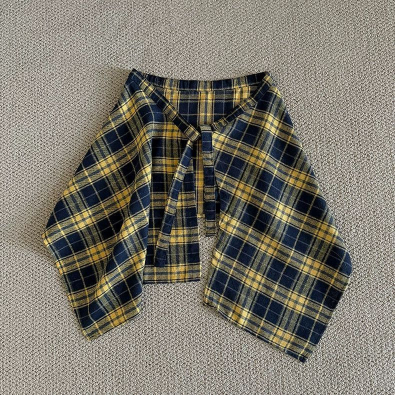 Fashion Plaid Half Skirt Tie Waist Hip Scarf 6W1SL43