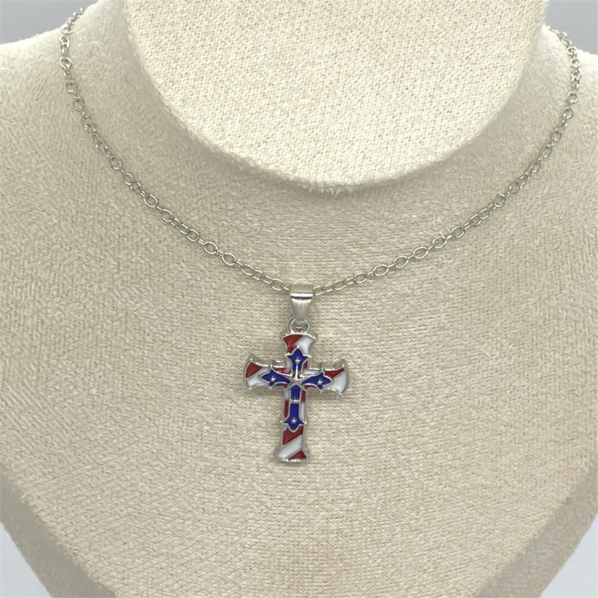 Trendy USA Flag Cross Pendant Choker Necklace 8ZA6JNC294L