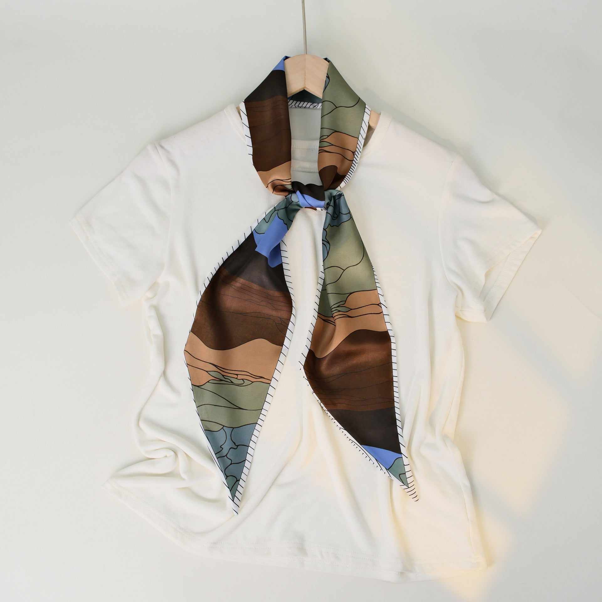 Minimalist Color Block Striped Print Silk Scarf 6W6NSI178