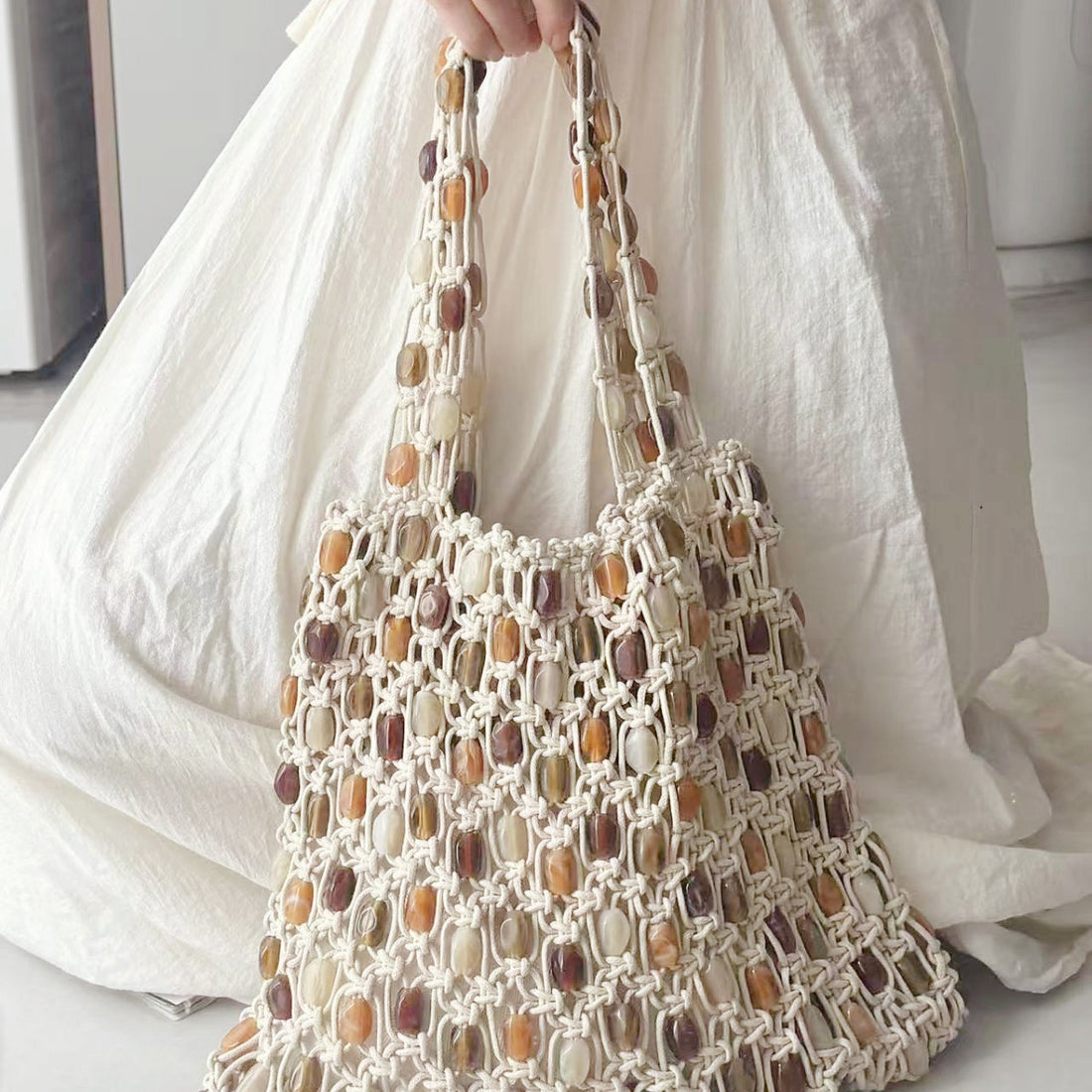 Vintage Handmade Beaded Woven Shoulder Bag MK2BLCR6W10BBG395