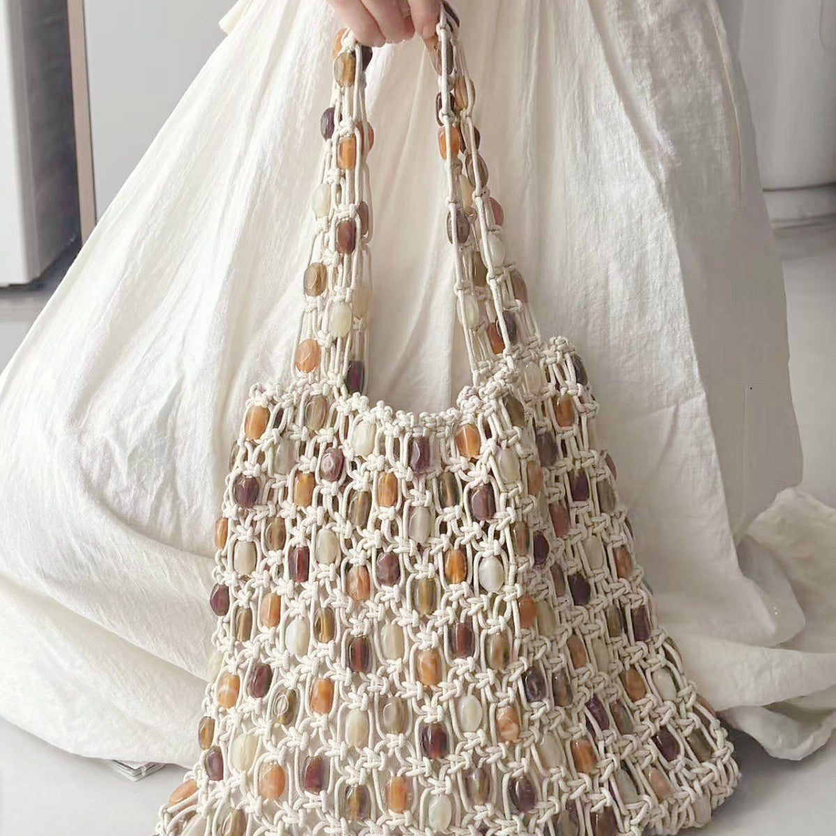 Beaded Woven Shoulder Bag - DippedShop Wholesale - #2931