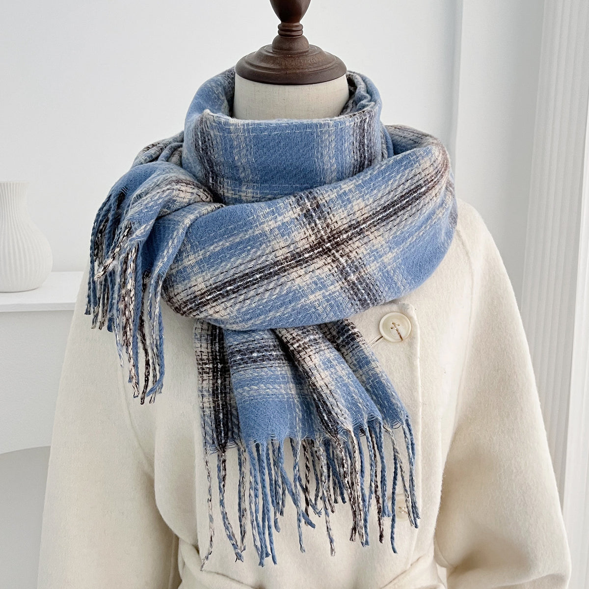 Classic Plaid Thicken Fringe Shawl - DippedShop Wholesale - #4563