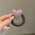 Cute Plaid Heart Elastic Ponytail Holder Hair Tie 6W6HSR461
