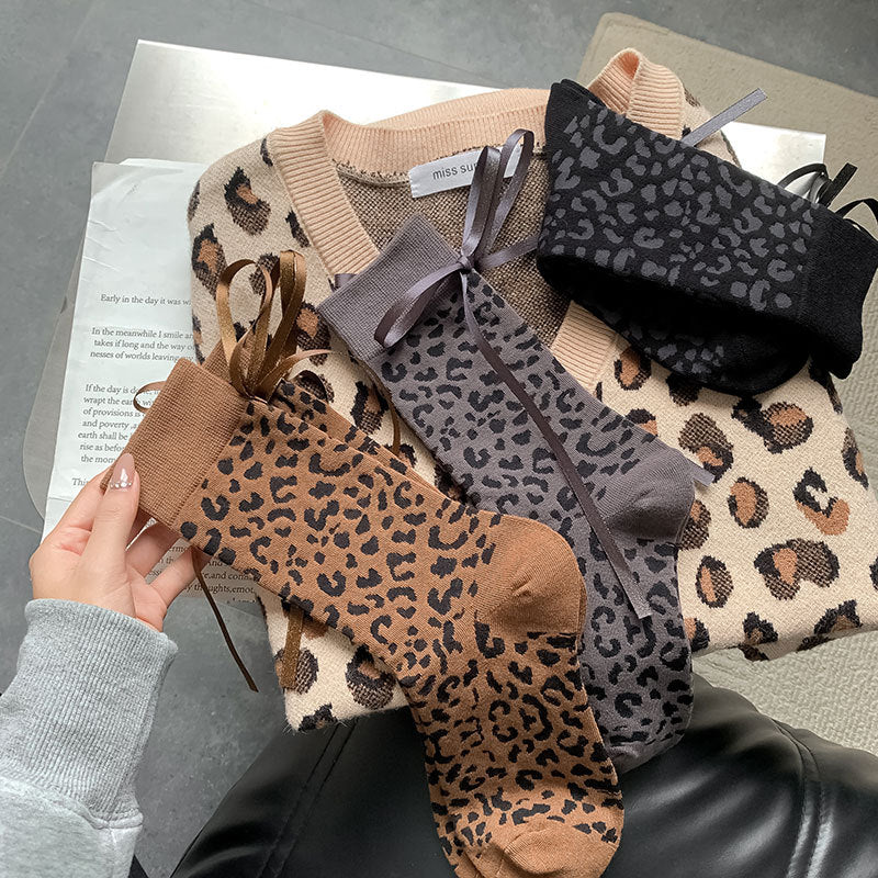 Leopard Bow Socks - DippedShop Wholesale - #0931