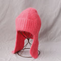Fuzzy Angora Rabbit Fur Earflap Knit Beanie 6W6HAT691
