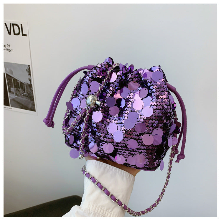 Flower Embroidery Sequin Bucket Bag - DippedShop Wholesale - #5475