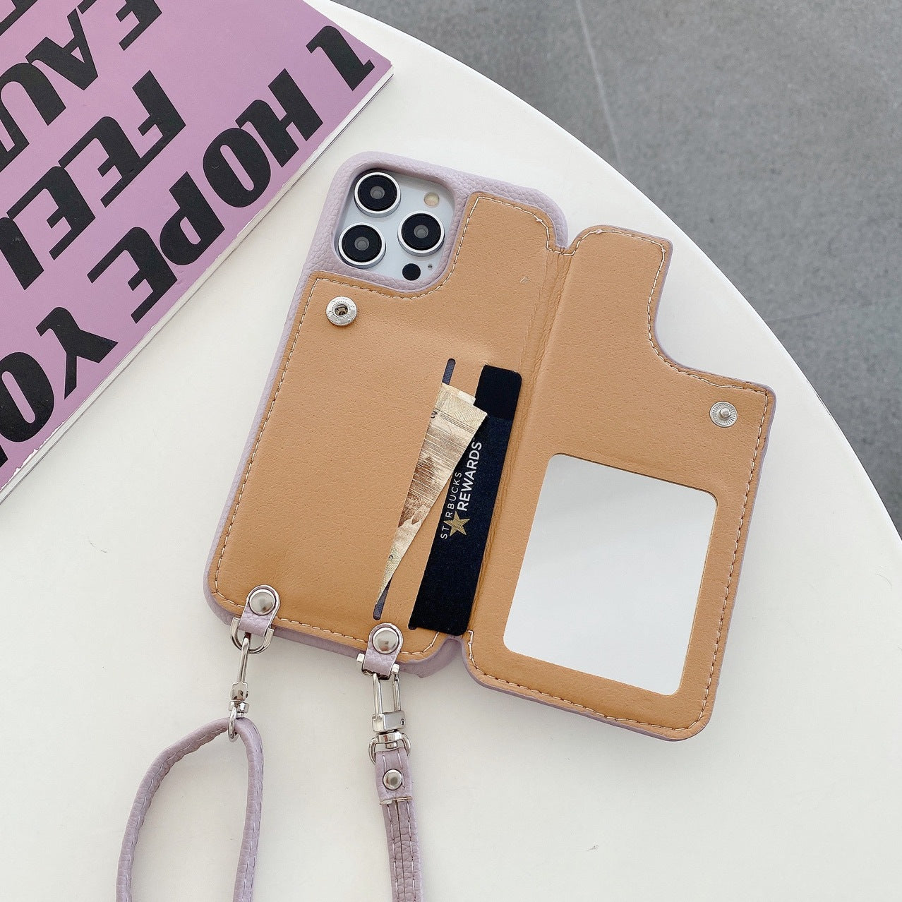 Solid Color Faux Leather Crossbody Wallet iPhone Case 6Z13HPC200
