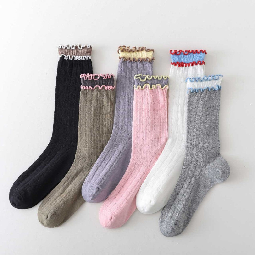 Ruffle Color Block Thin Ribbed Socks DP25C816