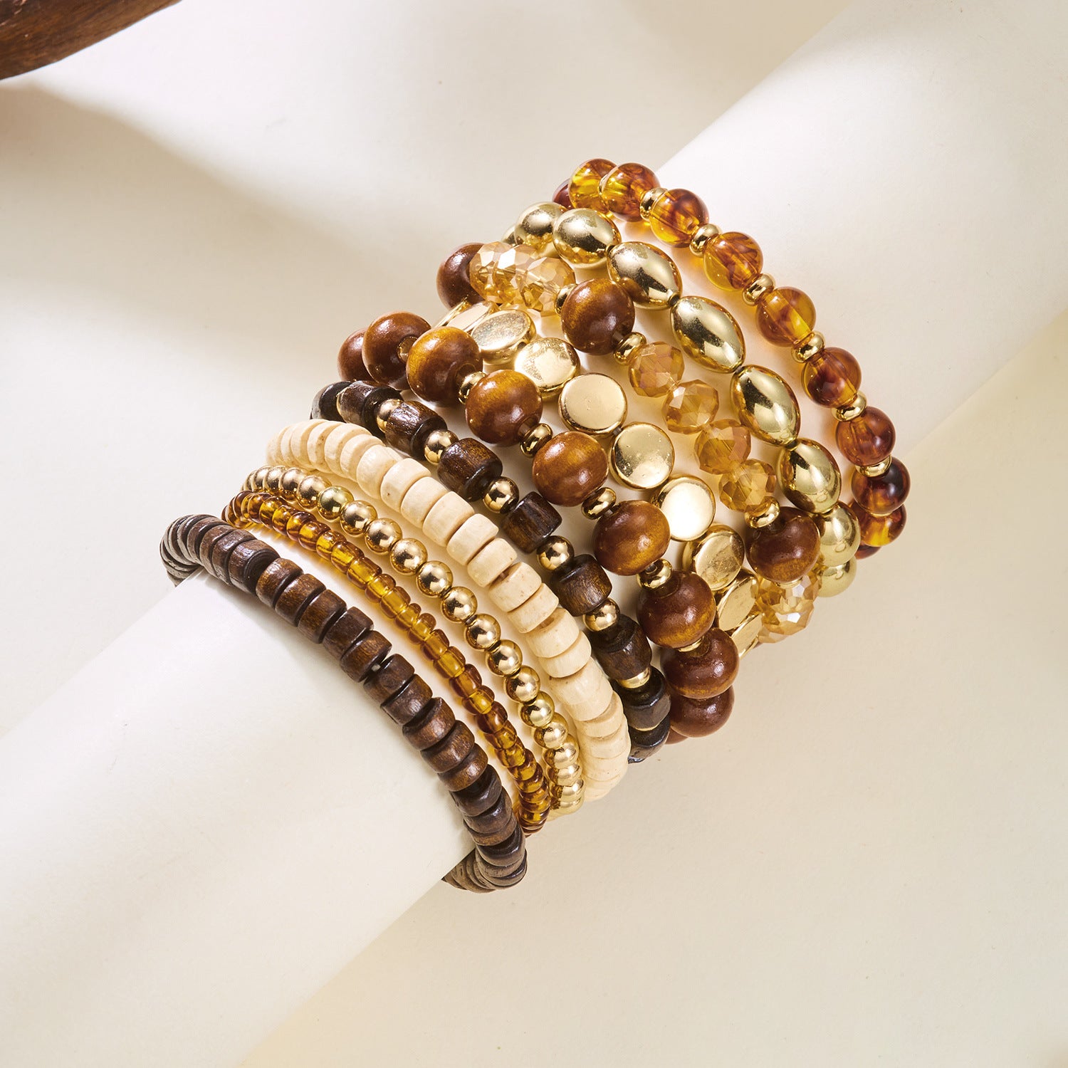 Boho Style Wooden Beaded Layered Elastic Bracelet 6W6JBR504
