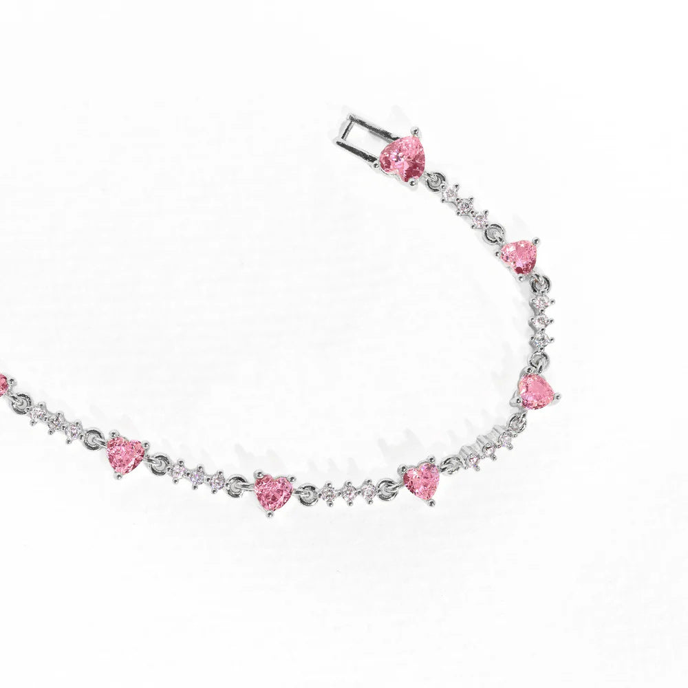 Sparkly Rhinestone Heart Star Chain Bracelet 6W6JBR528
