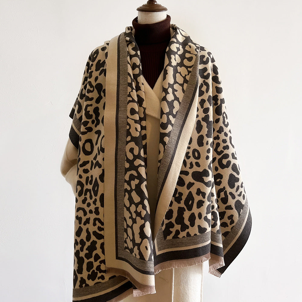 Leopard Print Cashmere-Feel Shawl Wrap Scarf 6W6NSC94