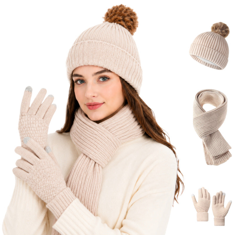 3-Piece Winter Warm Beanie Hat Scarf Gloves Set 6W6NSC87