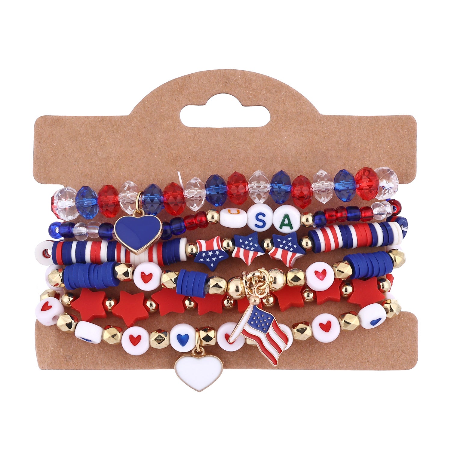Stylish USA Flag Elastic Beaded Chain Bracelets Set 8ZA6JBR199T