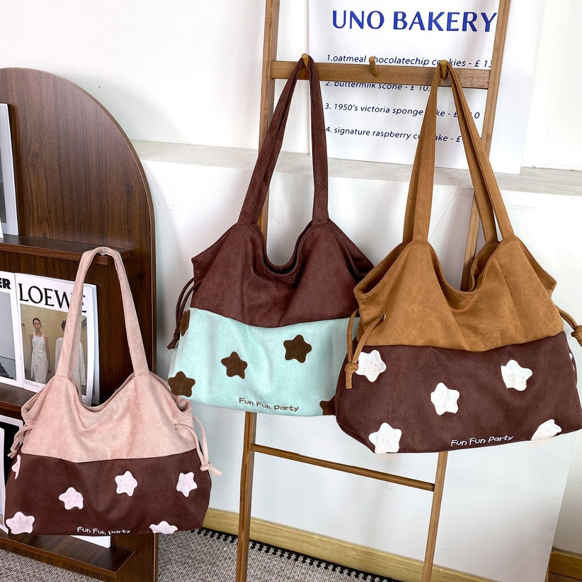 Star Embroidery Patchwork Tote Bag - DippedShop Wholesale - #1619