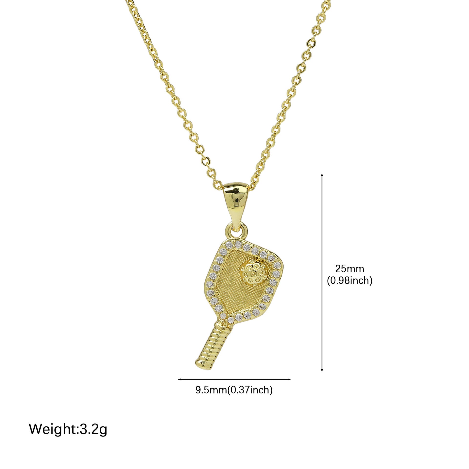 Simple Gold Plated Zirconia Tennis Racket Necklace 6W6JNC394L