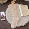 Elegant Diamond Knit Lace-Trim Mid-Calf Socks 6W8FSO694