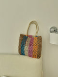 Color Block Straw Tote Bag - DippedShop Wholesale - #1891