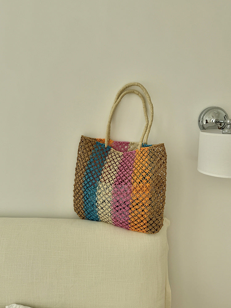 Color Block Straw Tote Bag - DippedShop Wholesale - #1891