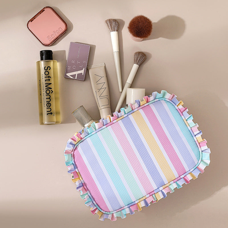 Striped Ruffled Makeup Bag - DippedShop Wholesale - #9475