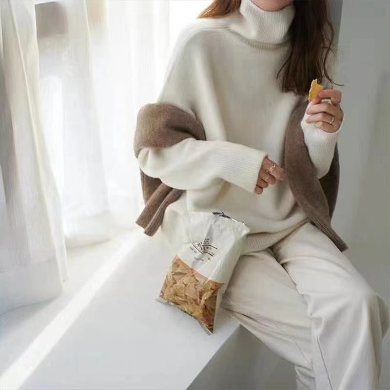 Simple Turtleneck Solid Color Loose Knit Sweater DP25H643