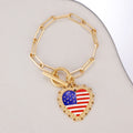 Vintage Gold Plated American Flag Pendants Chain Bracelet 8ZA6JBR130T