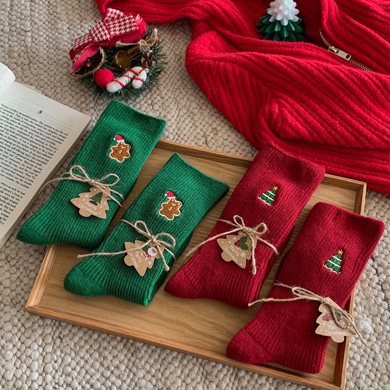 Ribbed Embroidered Christmas Cotton Socks 6W8FSO913