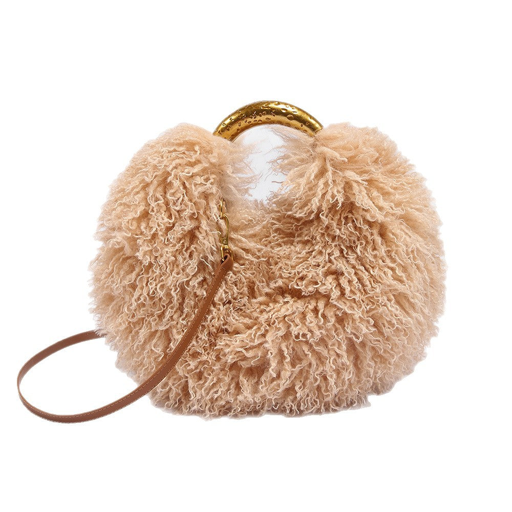 Trendy Fluffy Fur Solid Color Crossbody Bag 6W10BBG2401