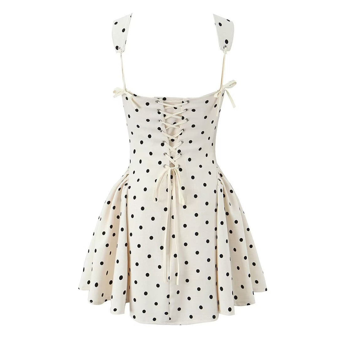 Trendy Polka Dot Tie Back Pleated Dress DP25C991