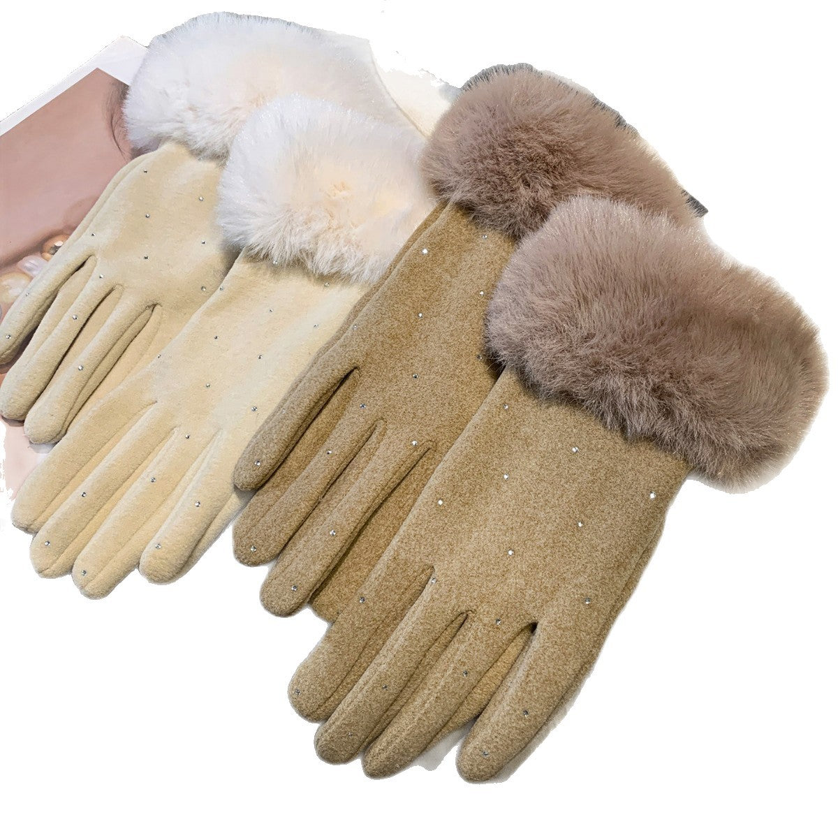 Faux Suede Fur Cuff Gloves - DippedShop Wholesale - #8195
