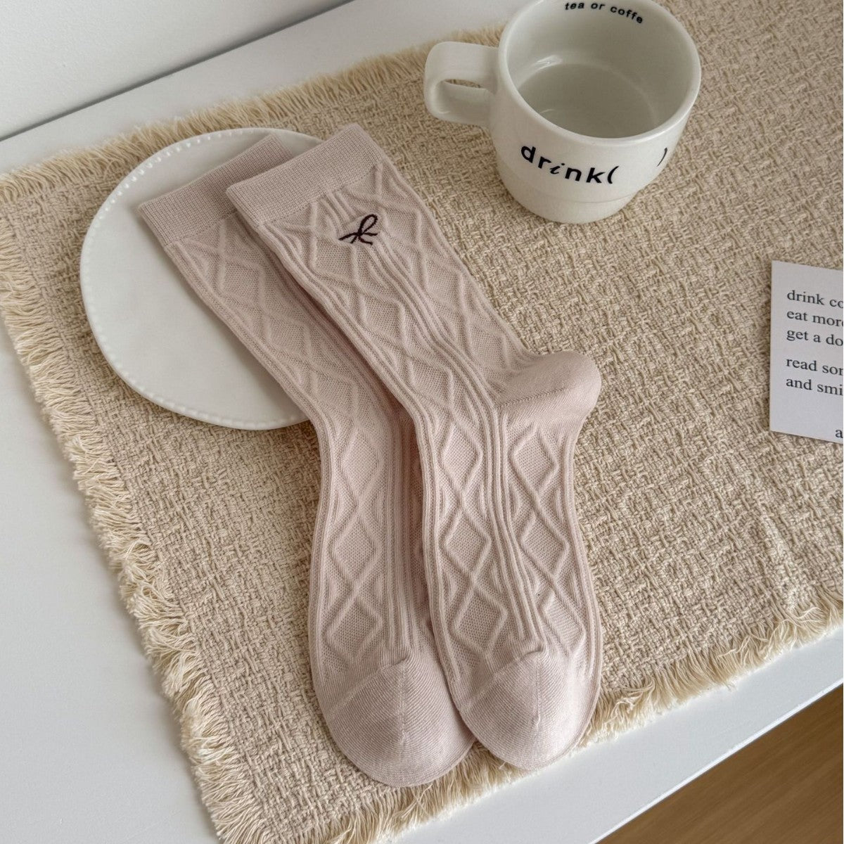 Cozy Striped Cable Knit Thick Crew Socks 6W8FSO693