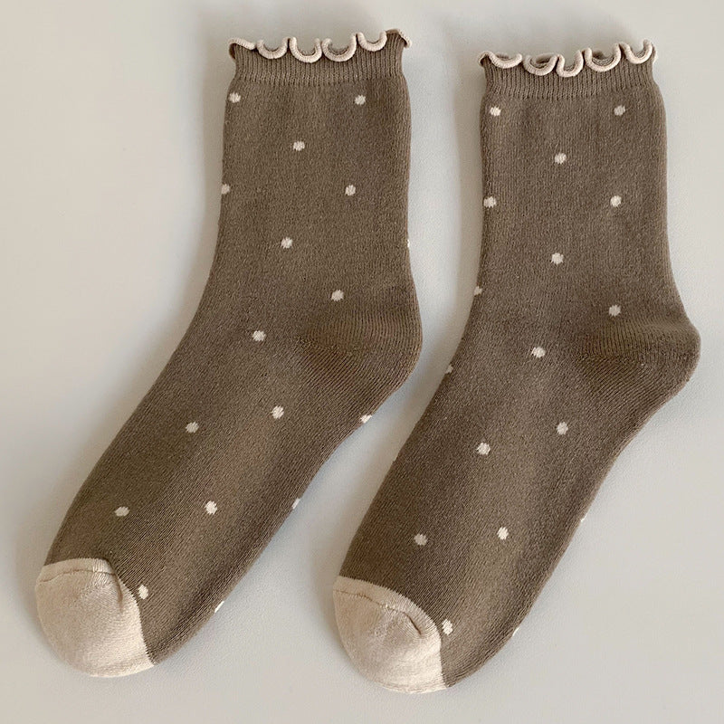 Cute Polka Dots Ruffle Crew Socks 6W8FSO546