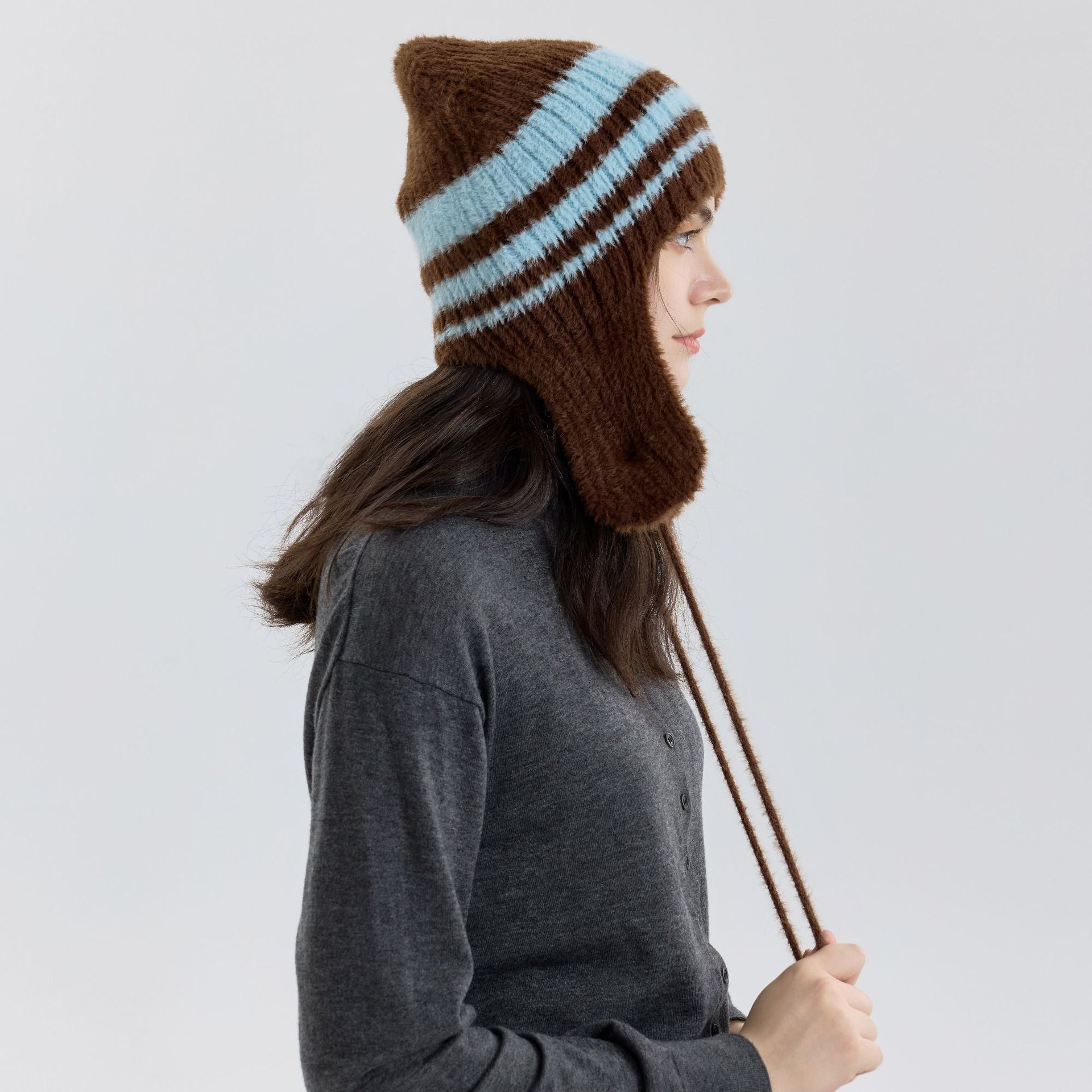 Vintage Striped Ear Flaps Knit Beanie Hat 6W6HAT544