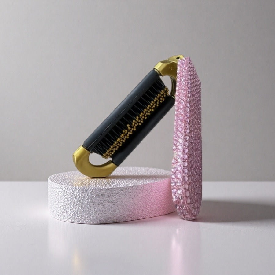 Mini Rhinestone Folding Hair Brush with Mirror 6C5CB163