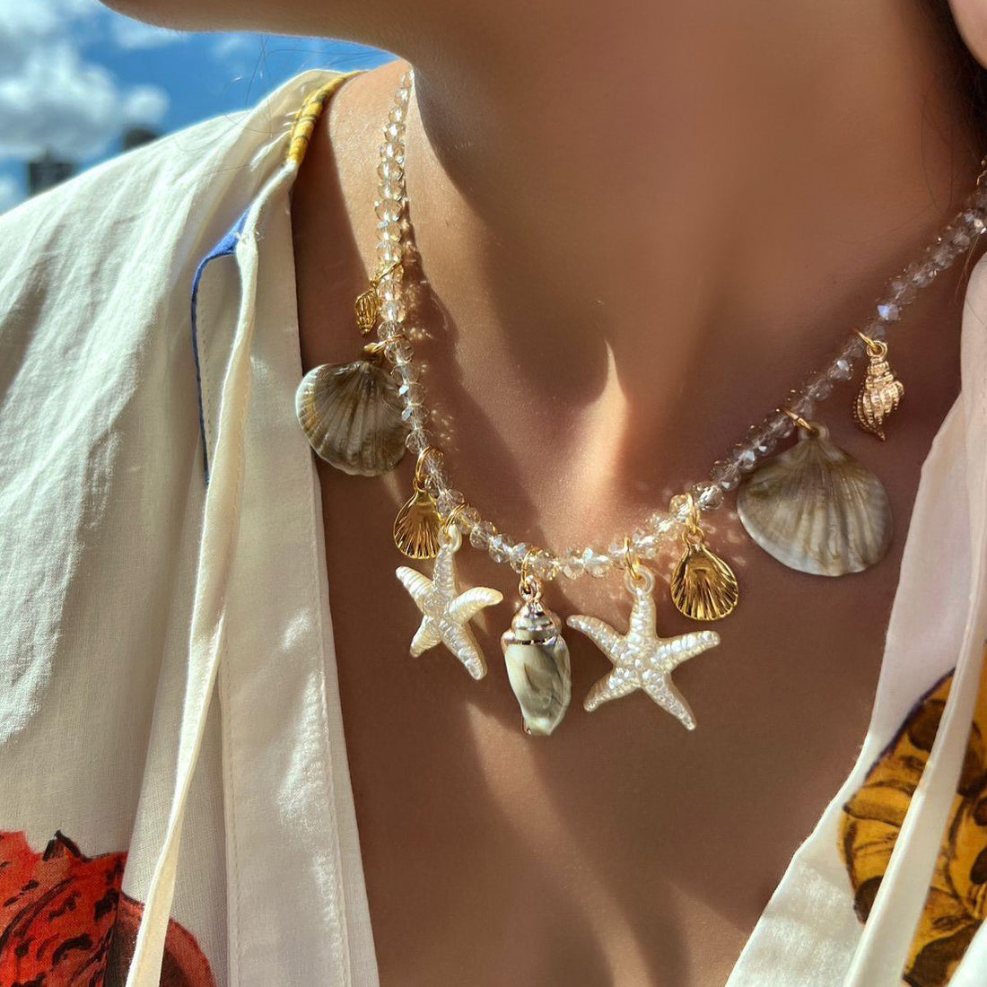Minimalist Conch Shell Pendant Bead Necklace DP25D771