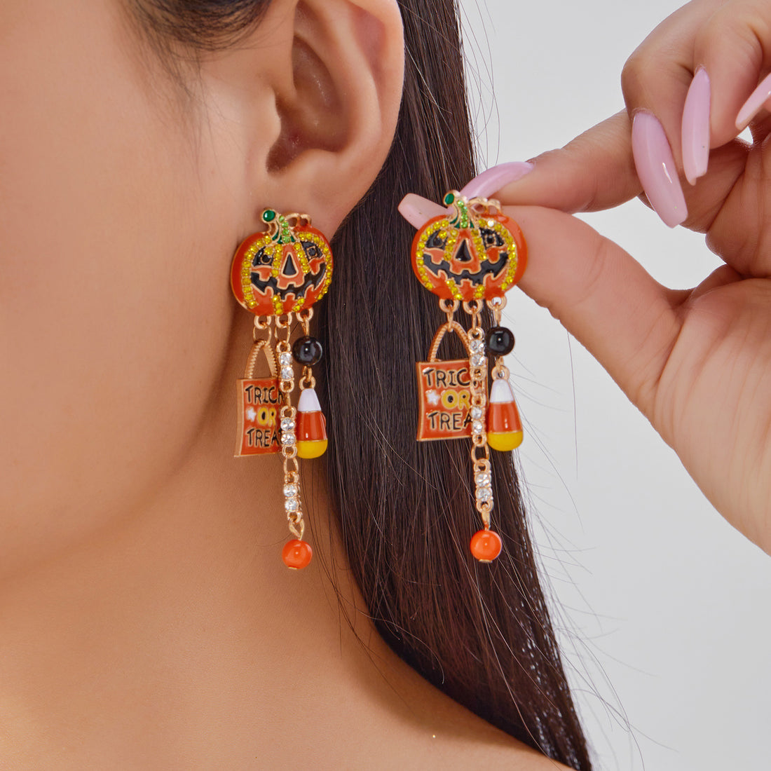 Halloween Pumpkin Ghost Tassel Dangle Earrings DP25G509