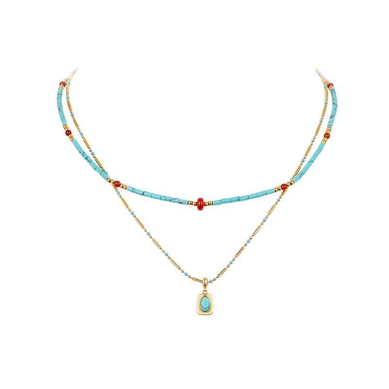 Retro Turquoise Beaded Chain Necklace - DippedShop Wholesale - #1667