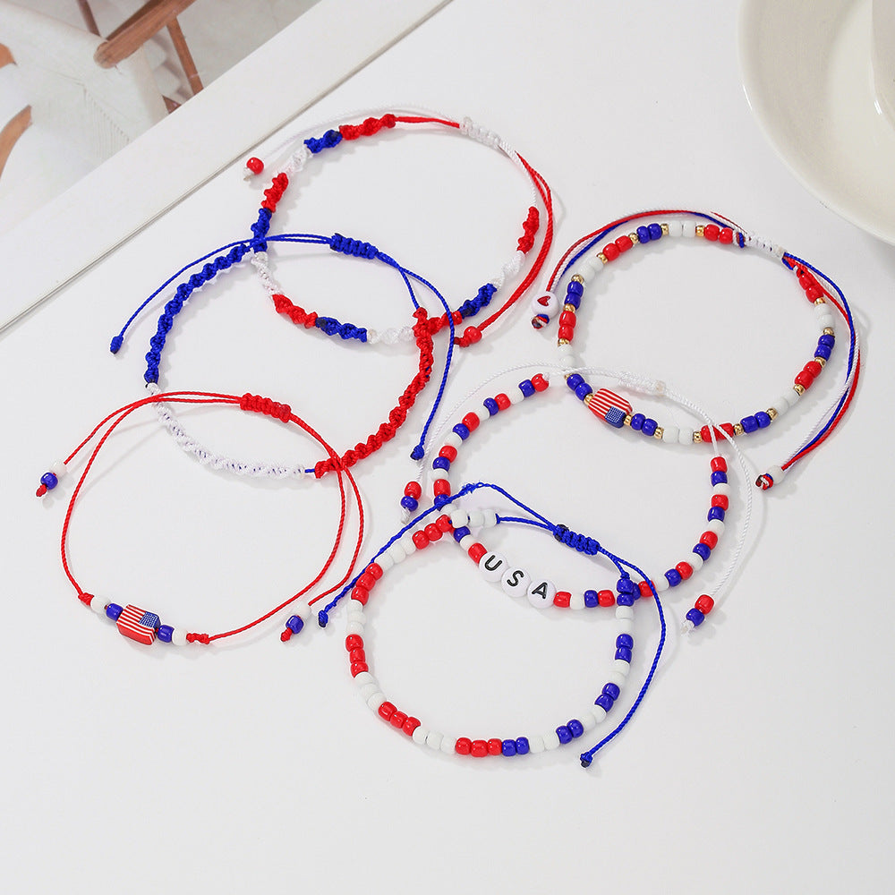 Trendy USA Flag Beaded Chain Bracelet Set 8ZA6JBR303L