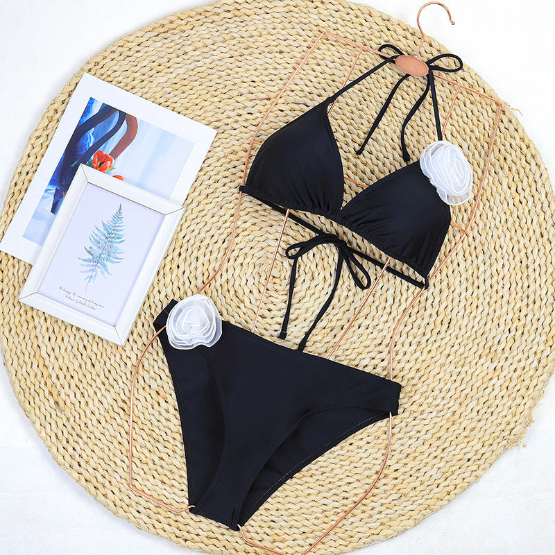 3D Floral Halter Triangle Bikini Swimwear DP25C547