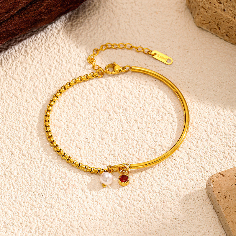 Elegant Pearl Gold Plated Chain Bracelet 6W6JBR526