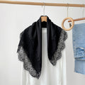 Elegant Solid Color Lace Trim Square Silk Scarf 6W6NSC223