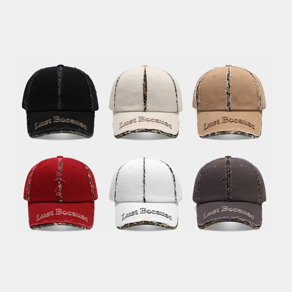 Casual Leopard Trim Frayed Baseball Cap 8BK6HAT183L