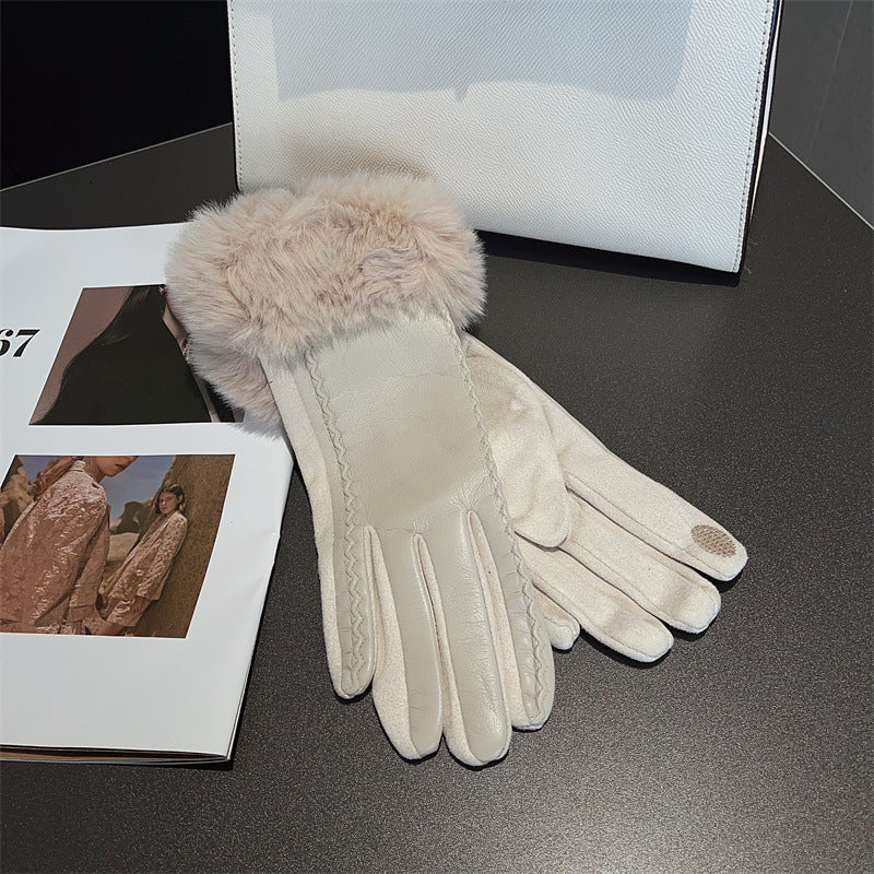 Rhinestone Plush Warm Gloves - DippedShop Wholesale - #5875